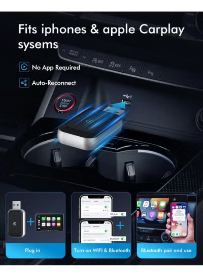 محول لاسلكي ذكي لربط الهاتف بشاشة السيارة - قطعة توصيل صغيرة وسريعة الاقتران - مشغل وسائط وخرائط لاسلكي للأنظمة الذكية - Image 5